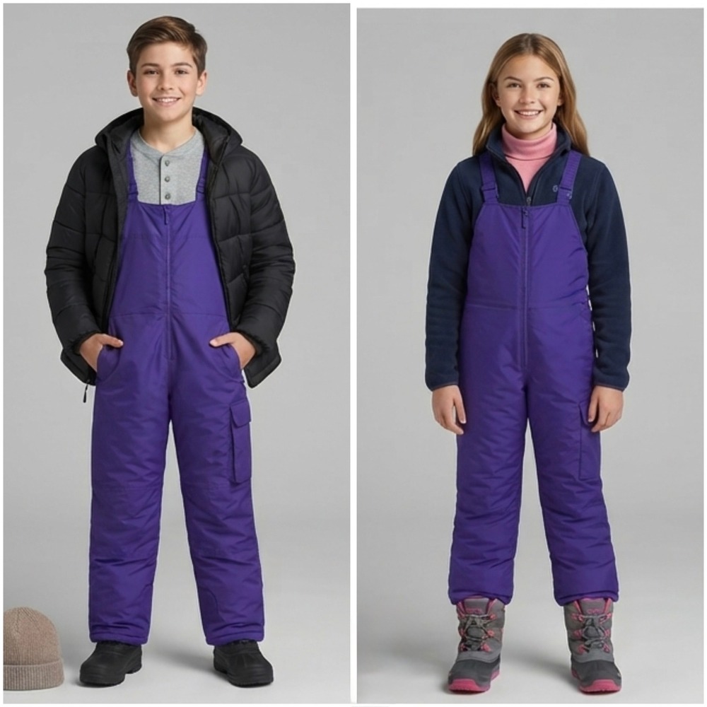 London Fog Kids Purple Insulated Snow Bib Overalls Ski Pants Medium 10-12